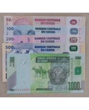 Конго 50, 100, 200, 500, 1000 франков 2022. Набор 5 штук UNC. арт. 5152